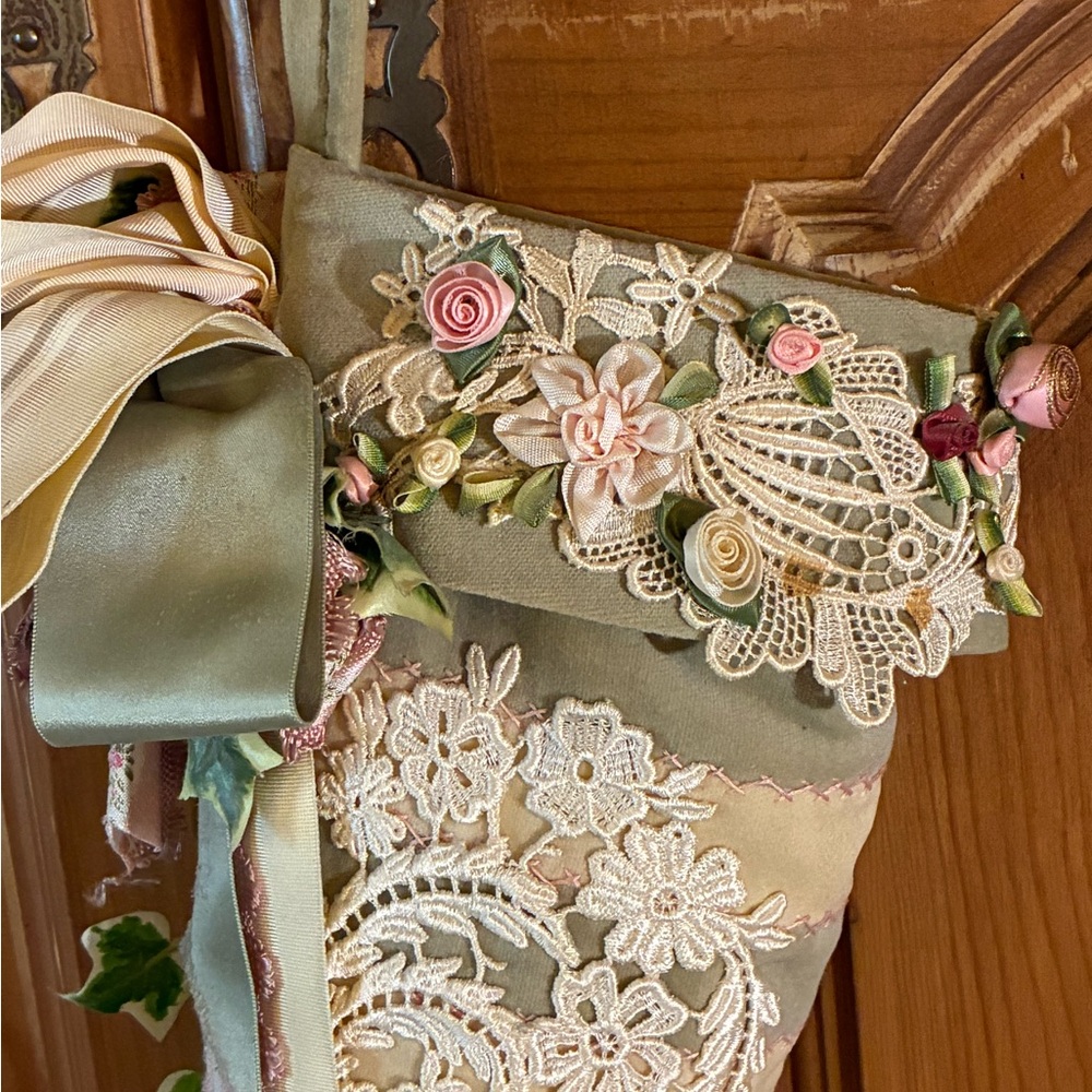 Victorian Floral Embroidered Stocking - Picture 2 of 6